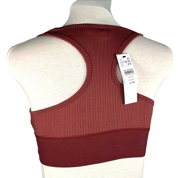 Topshop sports bra crop pullover 39N Racerback Wide Band Rib burgundy size 0-2 - Picture 5 of 14
